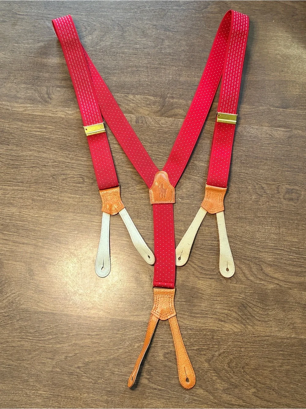 POLO RALPH LAUREN MEN’s Elastic SUSPENDERS Red And White